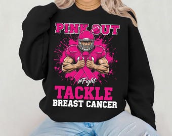 Camiseta Pink Out Fight Tackle Breast Cancer y camiseta de fútbol de concienciación sobre el lazo rosa, camiseta de apoyo para jugadoras y aficionadas