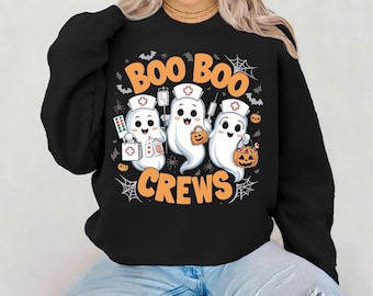 Camiseta de Halloween de enfermera Boo Boo Crew, linda camiseta de temporada espeluznante para personal médico