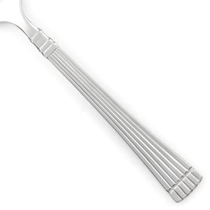 May include: A silver-toned metal spoon handle featuring a polished finish with a series of vertical, parallel ridges running down the length of the stem. The design includes horizontal bands at both the top and bottom ends of the ridged section.