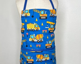 Child’s chef reversible apron, play kitchen apron, kid's apron, construction vehicles apron