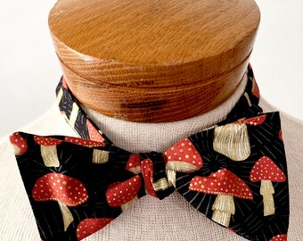 Mushroom print self tie adjustable neck bow tie. Man teacher's gift. Father's day gift, novelty print bow tie. Groomsmen's bow tie