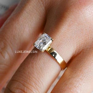 Radiant Cut Moissanite Engagement Ring in Solid Gold Solitaire Wedding Band and Elegant Bridal Set Valentine’s Day or Anniversary for Her