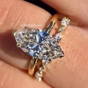4 CT Marquise Cut Moissanite Bridal Set in 14K Gold | Unique Engagement and Wedding Ring Duo | Elegant Anniversary Jewelry Gift for Her