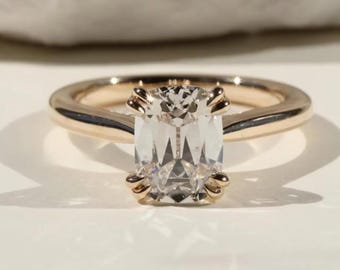 Old Mine 3 CT langwerpige kussengeslepen moissaniet verlovingsring vintage tulp set ring 14K gouden dubbele klauw ring trouwring voor vrouwen