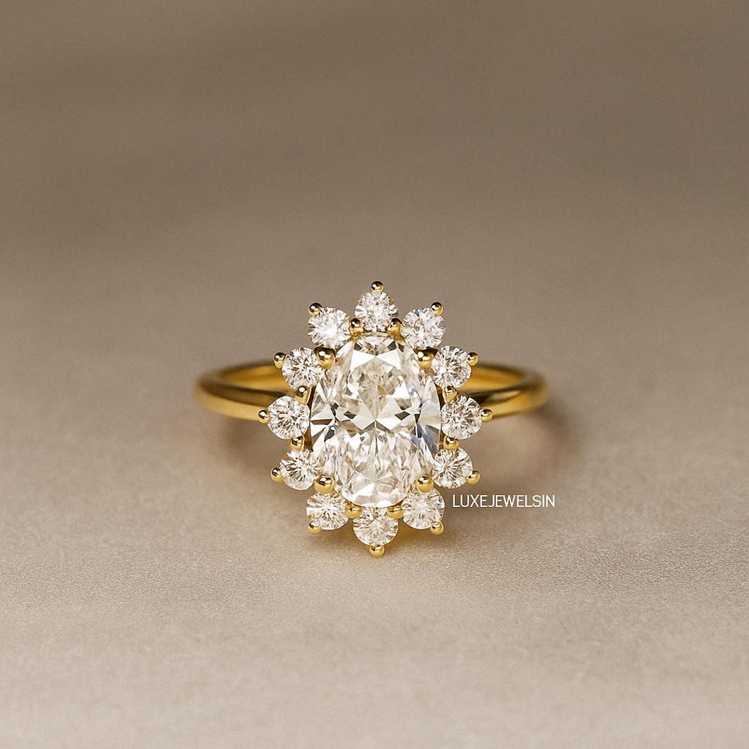 2 CT Oval Cut Moissanite Diamond Engagement Ring , 14K Solid Gold ...