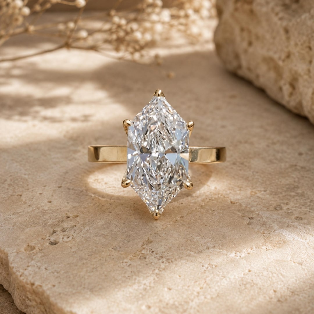 Antique Dutch Marquise Cut Moissanite Engagement Ring, 14K Gold Thick Antique Dutch Marquise Cut Moissanite Engagement Ring, 14K Gold Thick