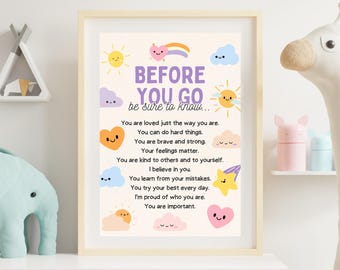 Kids Affirmation Poster – Positive Affirmations for Children – Printable Wall Art for Classroom, Nursery, or Home – Emotional Support Print