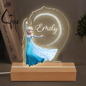 Personalized Frozen Elsa Night Light with Name, LED Bedroom Lamp for Girls, Magical Birthday Gift for Daughter, Christmas Gift for Kids