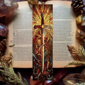 Botanical Sword Stained Glass Bookmark, Unique Botanical Page Marker for Readers, Handmade Gift, Transparent Clear Bookmark