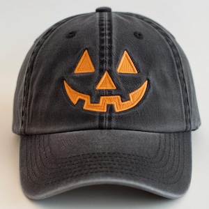 Pumpkin Face Embroidered Hat, Halloween Jack O&#39;Lantern Dad Cap, Cute Fall Pumpkin Hat, Spooky Season Hat, Gift for Halloween Lover