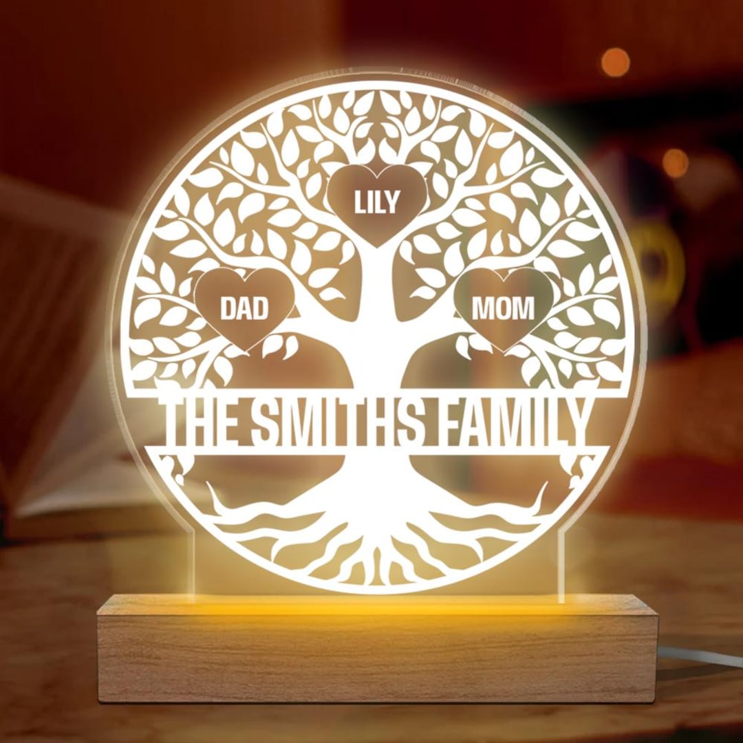 Personalized Family Tree Night Light, Custom LED Lamp With Family Names ...