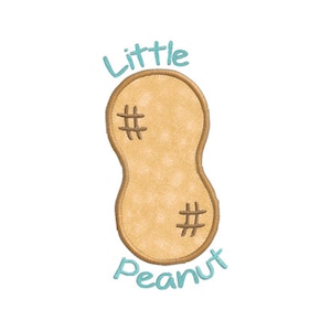 May include: Embroidered peanut design with the words "Little Peanut" in light blue. The peanut is tan with brown cross-stitch details and a brown outline, set against a white background.