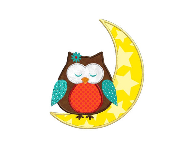 Moon Owl Individual APPLIQUE Machine Embroidery Designs image 1