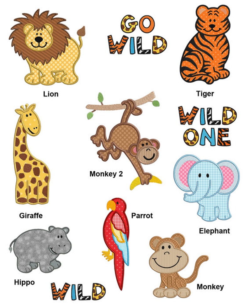 Jungle animals machine applique embroidery designs etsy Jungle animals machine applique embroidery designs etsy