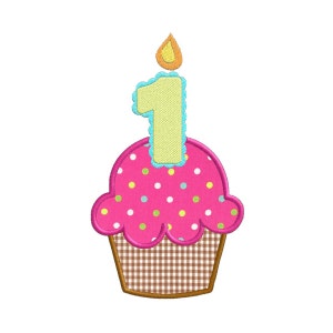 First Birthday Cupcake With Candle APPLIQUE Machine Embroidery Designs