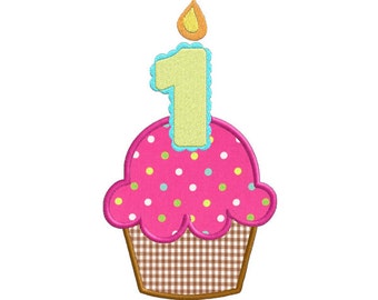 First Birthday Cupcake With Candle APPLIQUE Machine Embroidery Designs