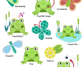 Frogs And Spring APPLIQUE Machine Embroidery Designs