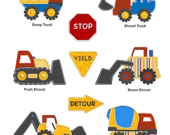 Construction Truck Vehicles APPLIQUE Machine Embroidery Designs