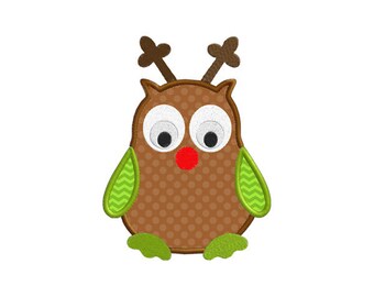 Christmas Reindeer Owl 2 Individual APPLIQUE Machine Embroidery Designs