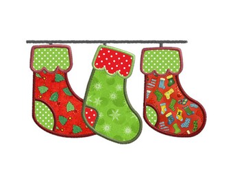 Christmas Stocking Row Individual APPLIQUE Machine Embroidery Designs