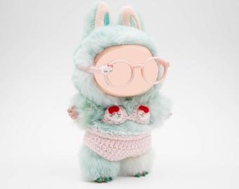 Kitty bikinipop outfit voor poppen van 17 cm, premium handgemaakte kleding voor poppen, kawaii bikiniset met bril, roze strikontwerp (geen pop)