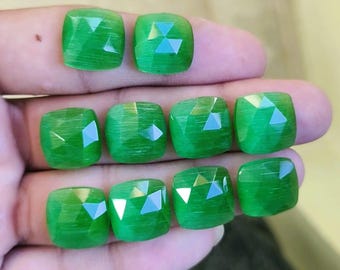 Pierres précieuses artisanales en forme de coussin, taille rose Monalisa verte (14 x 14 mm)