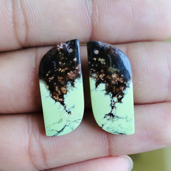 Natural Lemon Chrysoprase Smooth Cabochon Fancy Shape Gemstones Front To Back Drilled 26x11x4 MM