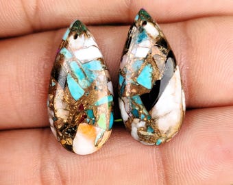 Multi Copper Turquoise Cabochon Pear Shape Gemstones Front To Back Drilled 24x12x4 MM