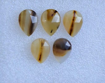 Pierres précieuses artisanales en agate naturelle du Montana, taillées en rose, en forme de poire (10 x 14 mm)