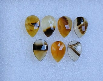 Pierres précieuses artisanales en agate naturelle du Montana, taillées en rose et en forme de poire (8 x 12 mm)