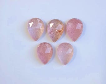 Strawberry Quartz Rose Cut Pear Shape Handmade Loose Gemstones (10x14 MM)