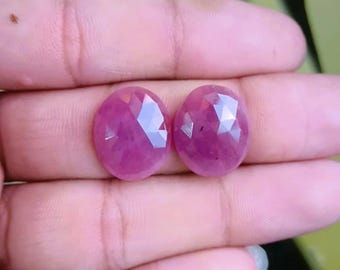 Rubis naturel taillé en rose, forme ovale, pierres précieuses artisanales (17 x 14 x 5 mm)