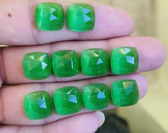 Pierres précieuses artisanales en forme de coussin, taille rose Monalisa verte (12 x 12 mm)