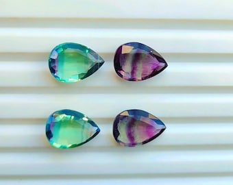 Pierres gemmes en vrac faites main en forme de poire multi-facettes en fluorite (10 x 14 mm)