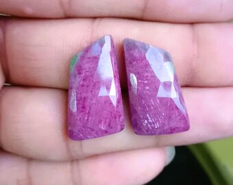 Rubis naturel, zoïsite, taille rose, forme fantaisie, pierres précieuses artisanales, 23 x 13 x 4 mm