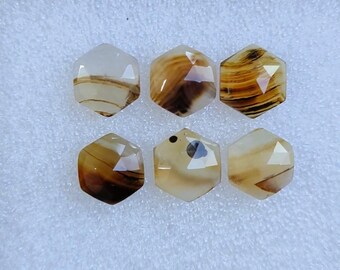 Pierres précieuses artisanales en agate naturelle du Montana, taillées en rose, de forme hexagonale (10 mm)