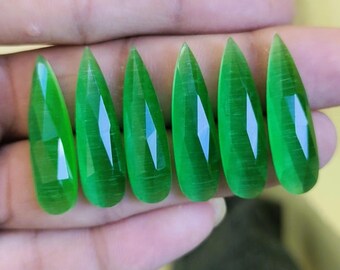 Pierres précieuses artisanales en forme de poire, taillées en rose Monalisa verte (8 x 30 mm)
