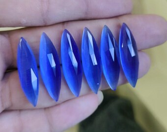 Pierres précieuses artisanales en forme de marquise, taillées en rose, style Monalisa bleue (8 x 30 mm)