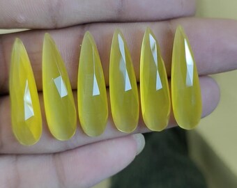 Pierres précieuses artisanales en forme de poire, taillées en rose Monalisa citron vert (8 x 30 mm)