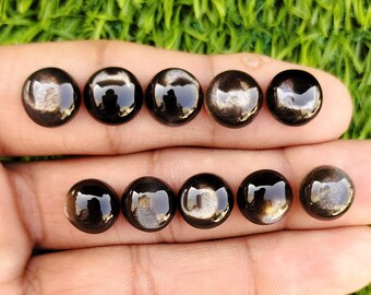 Natural Black Fire Moonstone Smooth Cabochon Round Shape Handmade Loose Gemstones (10 MM)
