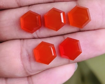 Cornaline taillée en hexagones à degrés, pierres précieuses artisanales (10 mm)