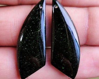 Green Sandstone Cabochon Fancy Shape Gemstones Front To Back Drilled (35x12x4 MM)