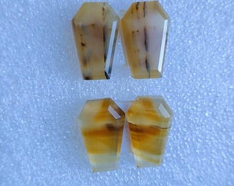 Pierres précieuses artisanales en agate naturelle du Montana, taillées en escalier, forme cercueil (10 x 16 mm)