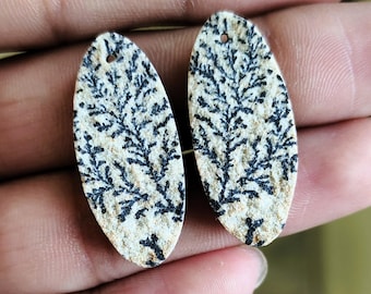 German Psilomelane Dendrite Druzy Cabochon Oval Shape Gemstone Front To Back Drilled 31x13x5 MM