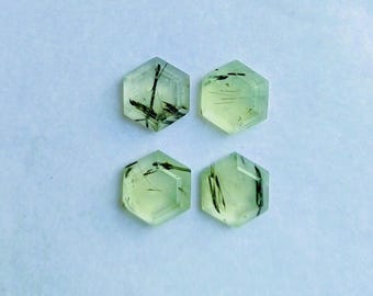 Pierres précieuses naturelles en préhnite taillées en hexagones à degrés, taillées à la main (10 mm)
