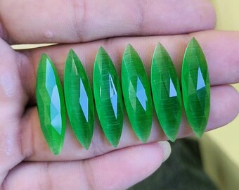 Pierres précieuses artisanales en forme de marquise, taille rose Monalisa verte (8 x 30 mm)
