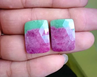 Rubis naturel, zoïsite, taille rose, forme fantaisie, pierres précieuses artisanales, 21 x 15 x 4 mm