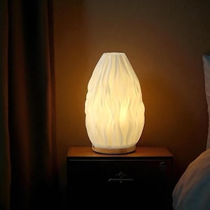 French Japanese Style 3D Printed Table Lamp – Cream Ambient Night Light – Minimalist Bedside Decor – Soft Glow Bedroom Lighting