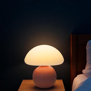 Vintage Creme Pilz Tischlampe | Glasnachtlicht für Schlaf- oder Arbeitszimmer | High-End Ambiente Beleuchtung | Mittelalterlicher Dekor-Stil