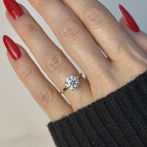 1.80ct Moissanite and Lab Grown Diamond Round Cut Solitaire Engagement Ring: 10k 14K18K Gold |Gold Jeweley for her|